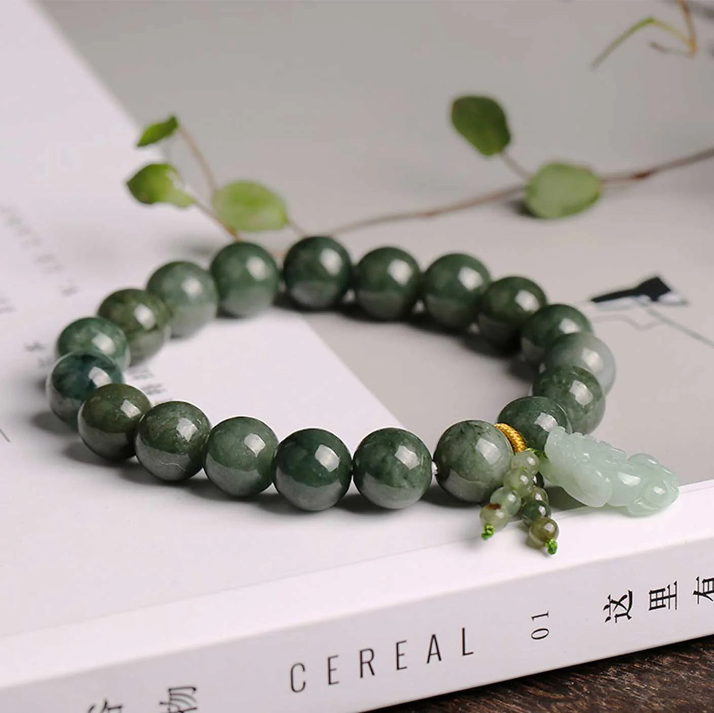 Green Jade Bracelet with Pixiu - Calming Energies & Invite Wealth