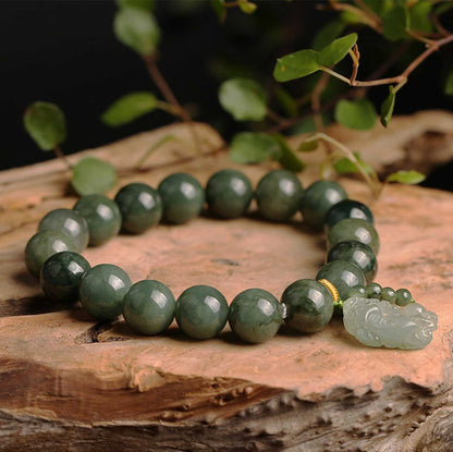 Green Jade Bracelet with Pixiu - Calming Energies & Invite Wealth