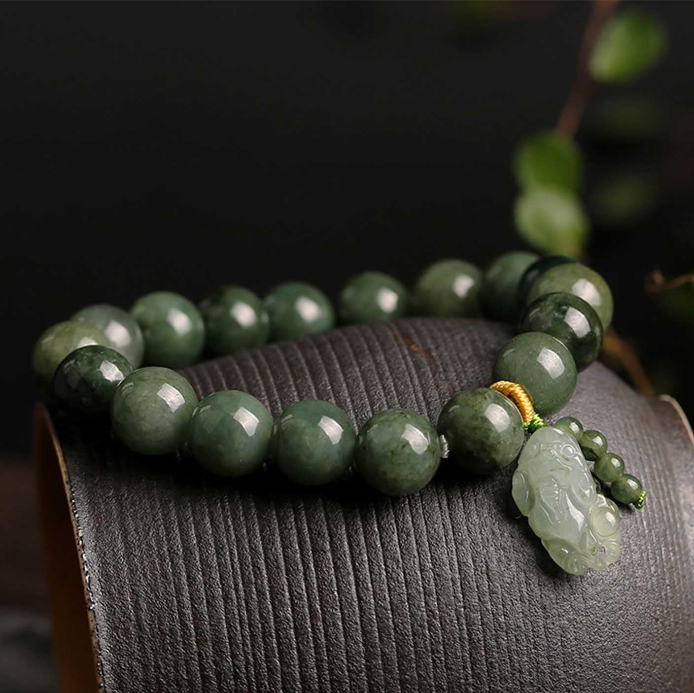 Green Jade Bracelet with Pixiu - Calming Energies & Invite Wealth