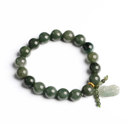 Green Jade Bracelet with Pixiu - Calming Energies & Invite Wealth