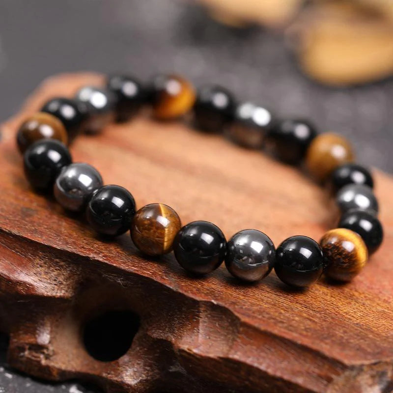 Triple Protection Bracelet - Tiger’s Eye,  Obsidian,  Hematite