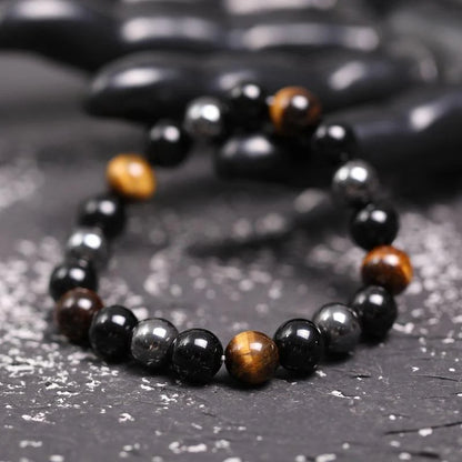 Triple Protection Bracelet - Tiger’s Eye,  Obsidian,  Hematite