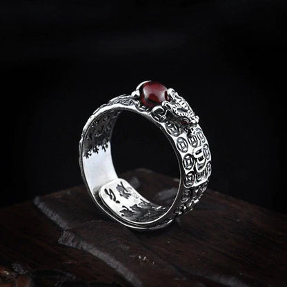 Natural Garnet Pixiu Ring- Feng Shui Wealth Ring