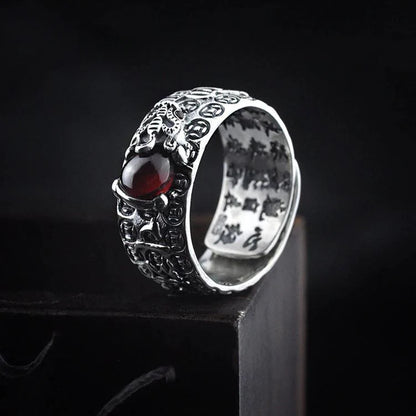 Natural Garnet Pixiu Ring- Feng Shui Wealth Ring