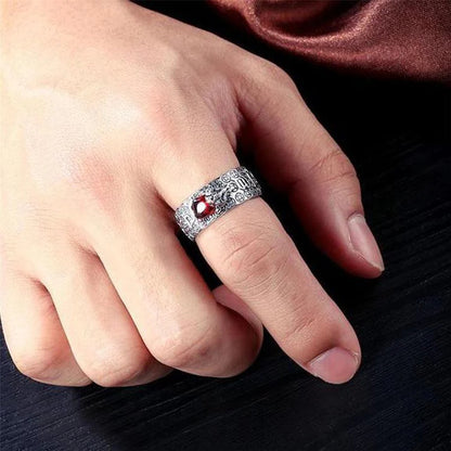 Natural Garnet Pixiu Ring- Feng Shui Wealth Ring