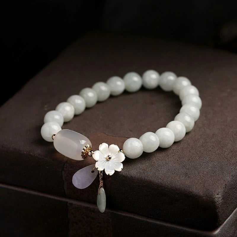 Natural Light Green Jade Bead Bracelet - Harmony & Luck