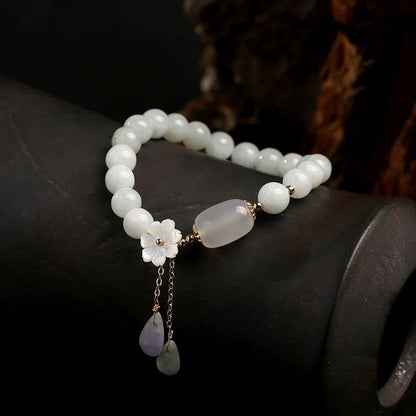 Natural Light Green Jade Bead Bracelet - Harmony & Luck