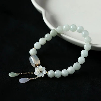 Natural Light Green Jade Bead Bracelet - Harmony & Luck