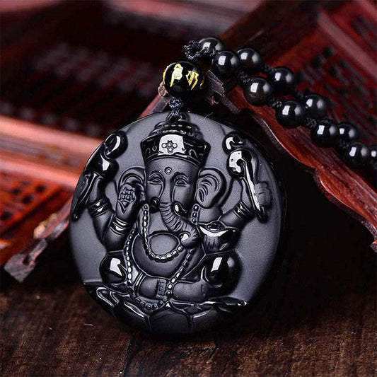 Obsidian Lord Ganesha Pendant- Necklace for Success