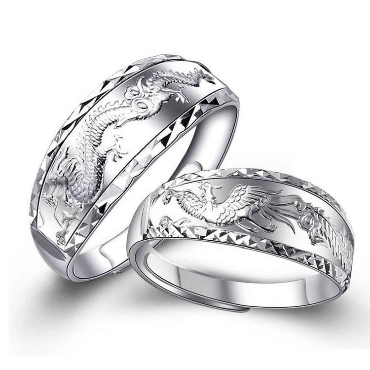 Silver Dragon and Phoenix Rings- Couple Rings