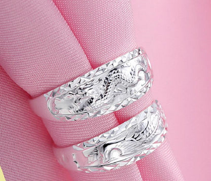 Silver Dragon and Phoenix Rings- Couple Rings