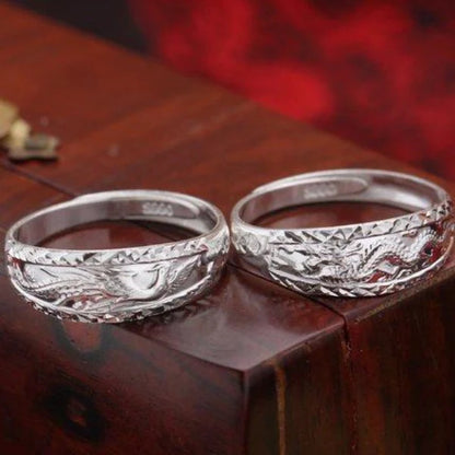 Silver Dragon and Phoenix Rings- Couple Rings