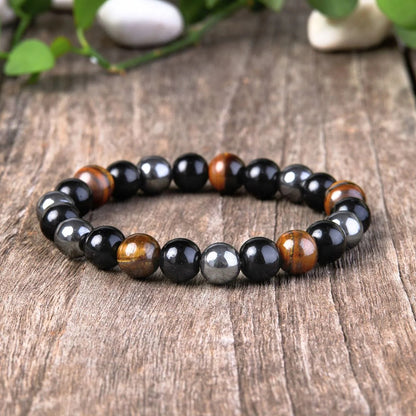 Triple Protection Bracelet - Tiger’s Eye,  Obsidian,  Hematite